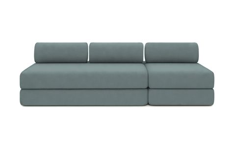 Canapé Droit Convertible 4 Places - Tissu Lisse - Bleu Vert