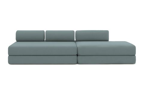 Canapé Droit Convertible 5 Places - Tissu Lisse - Bleu Vert