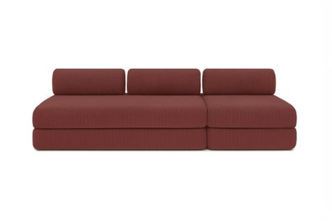 Canapé Droit Convertible 4 Places - Velours Côtelé - Rouge