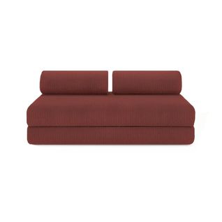 Canapé Droit Convertible 3,5 Places - Velours Côtelé - Rouge