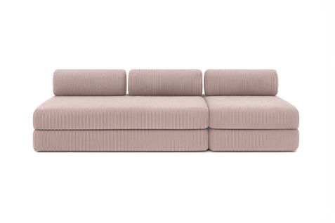 Canapé Droit Convertible 4 Places - Velours Côtelé - Rose Pâle
