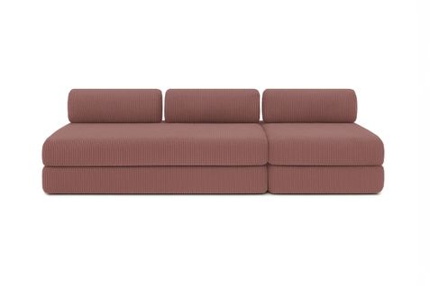 Canapé Droit Convertible 4 Places - Velours Côtelé - Rose
