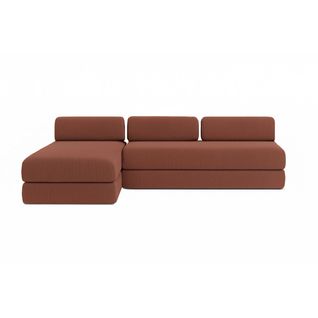 Canapé D'angle Convertible 6,5 Places - Velours Côtelé - Terracotta