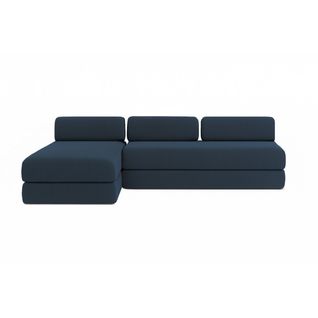 Canapé D'angle Convertible 6,5 Places - Velours Côtelé - Bleu