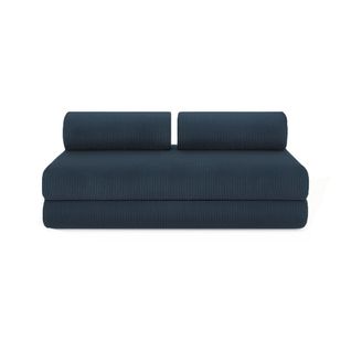 Canapé Droit Convertible 3,5 Places - Velours Côtelé - Bleu