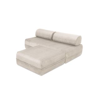 Canapé D'angle Convertible 4 Places - Velours Côtelé - Blanc