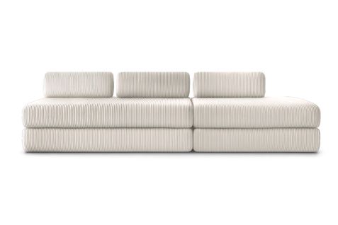 Canapé Droit Convertible 5 Places - Velours Côtelé - Blanc