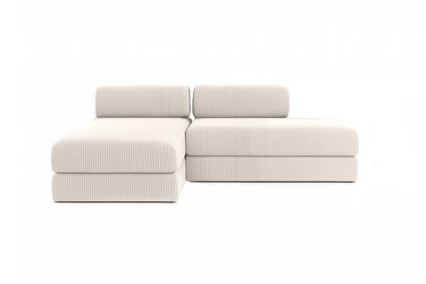 Canapé D'angle Convertible 5 Places - Velours Côtelé - Blanc
