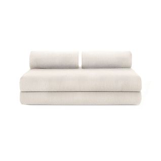 Canapé Droit Convertible 3,5 Places - Velours Côtelé - Blanc