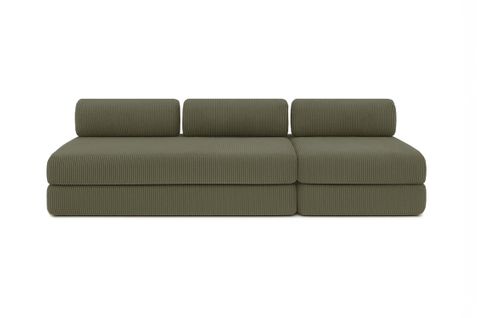 Canapé Droit Convertible 4 Places - Velours Côtelé - Vert