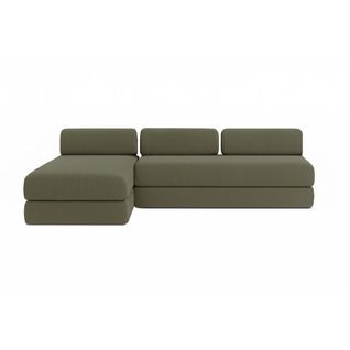Canapé D'angle Convertible 6,5 Places - Velours Côtelé - Vert