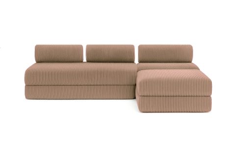 Canapé D'angle Convertible 6 Places - Velours Côtelé XL - Marron