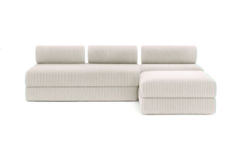 Canapé D'angle Convertible 6 Places - Velours Côtelé XL - Blanc