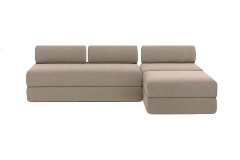 Canapé D'angle Convertible 6 Places - Tissu Lisse - Taupe