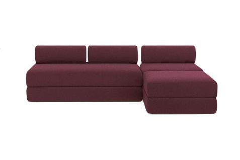 Canapé D'angle Convertible 6 Places - Tissu Lisse - Rouge