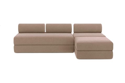 Canapé D'angle Convertible 6 Places - Tissu Lisse - Marron