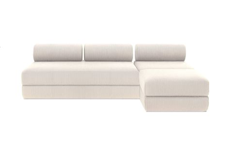 Canapé D'angle Convertible 6 Places - Velours Côtelé - Blanc