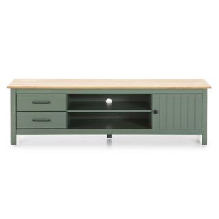 Meuble TV 1 Porte 2 Tiroirs Bois/vert - Daranmi