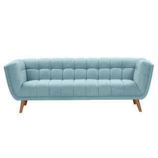 Canapé 3 Places Capitonné En Tissu Bleu Clair - Carmen