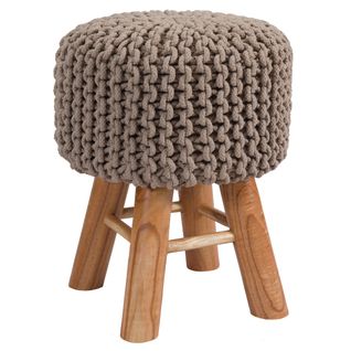 Petit Tabouret Tricot En Coton Taupe - Lisa