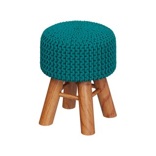 Petit Tabouret Tricot En Coton Vert Céladon - Lisa
