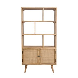 Etagère 6 Niches 2 Portes En Cannage Et Bois De Manguier - Cody