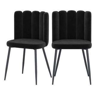 Lot De 2 Chaises En Velours Noir Et Pieds En Métal Noir - Rosy