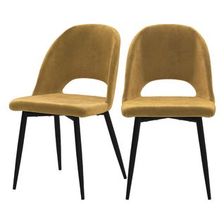 Lot De 2 Chaises En Velours Jaune Et Pieds En Métal Noir - Pénélope