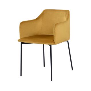Fauteuil Jaune Moutarde En Velours Et Pieds En Métal Noir - Glam