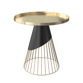 Table D'appoint Ronde En Métal Noir Et Plateau Laiton D45 Cm - Corry