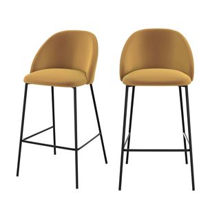 Lot De 2 Chaises Pour Îlot Central 66 Cm En Velours Jaune Moutarde - Karl