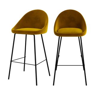 Lot De 2 Chaises De Bar En Velours Jaune 75 Cm - Misty