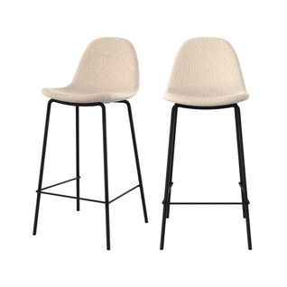 Lot De 2 Chaises Pour Îlot Central 65.5 Cm En Tissu Bouclette Beige - Henrik