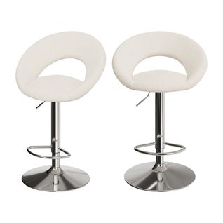 Lot De 2 Chaises De Bar En Tissu Bouclé Crème 61/76,5 Cm - Cloclo