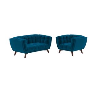 Ensemble Canapé Et Fauteuil En Velours Bleu 3 Places - Mona