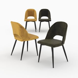 Pack 4 Chaises En Velours Jaune Et Vert - Pénélope