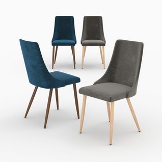 Pack 4 Chaises En Velours Gris Et Bleu - Vinni