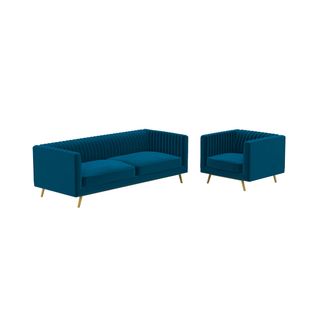 Ensemble Canapé Et Fauteuil En Velours Bleu 3 Places - Gatsby