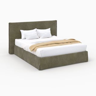 Lit Coffre 160x200 Cm En Tissu Vert Olive Déhoussable - Safia