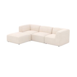 Canapé Modulable En Velours Blanc 3 Places Avec Pouf - Mina