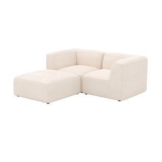 Canapé Modulable En Velours Blanc 2 Places Avec Pouf - Mina