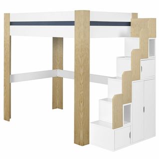 Lit Mezzanine 2 Places Avec Bureau 140x190 Cm Lex  Blanc Et Bois