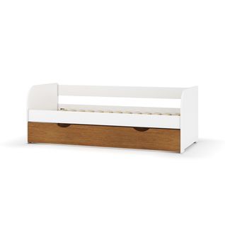 Lit Banquette Gigogne 80x190 Cm Ezra  Blanc Et Noisette