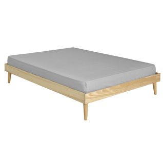 Pack Lit 2 Places Avec Pieds Et Matelas 140x190 Cm Darla  Bois Naturel