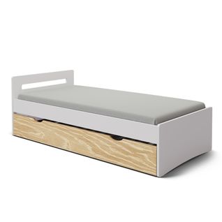 Pack Lit Gigogne Avec Matelas 80x190 Cm Leo  Blanc Et Bois