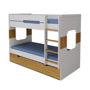 Lit Superposé Gigogne 90x190 Cm Leji  Blanc Et Noisette