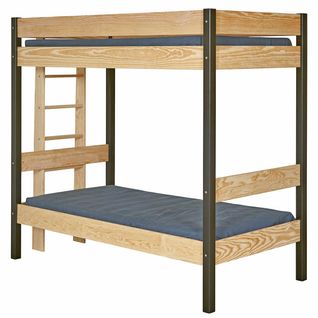 Pack Lit Superposé Avec Matelas 90x190 Cm Tino  Noir Et Bois