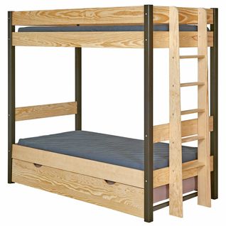 Pack Lit Superposé Gigogne Avec Matelas 90x190 Cm Tino  Noir Et Bois