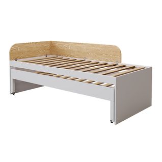 Lit Gigogne 90x200 Cm Noha  Blanc Et Bois