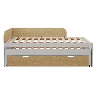 Pack Lit Gigogne Avec Tiroir Et Matelas 90x200 Cm Noha  Blanc Et Bois